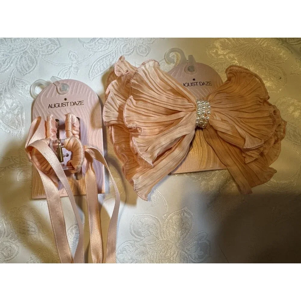 NORDSTROM 2 PC Peach Pink Hair Bow Accessories Bundle Lot Bows Barrettes NEW
